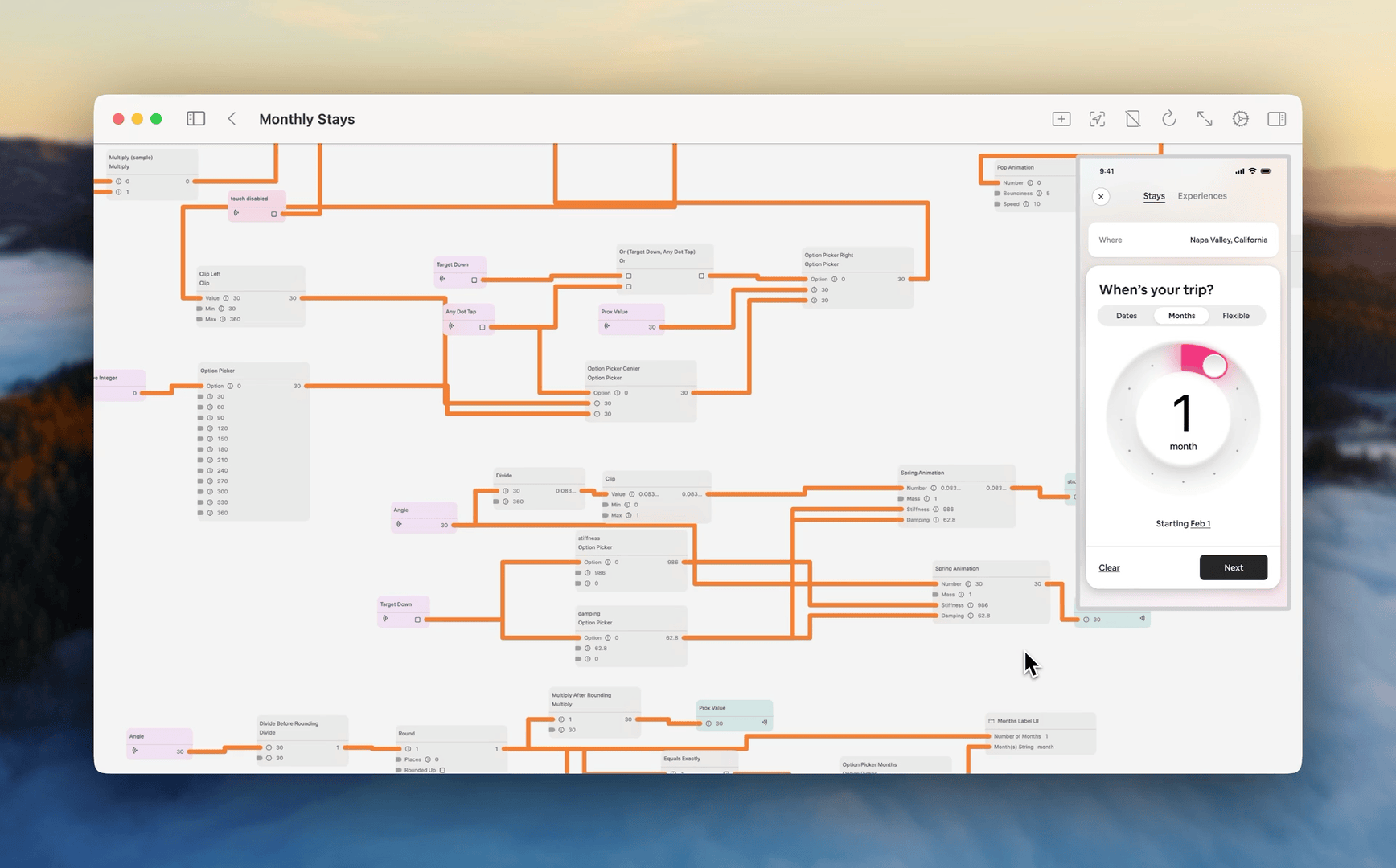 Monthly Stays prototype built in Stitch